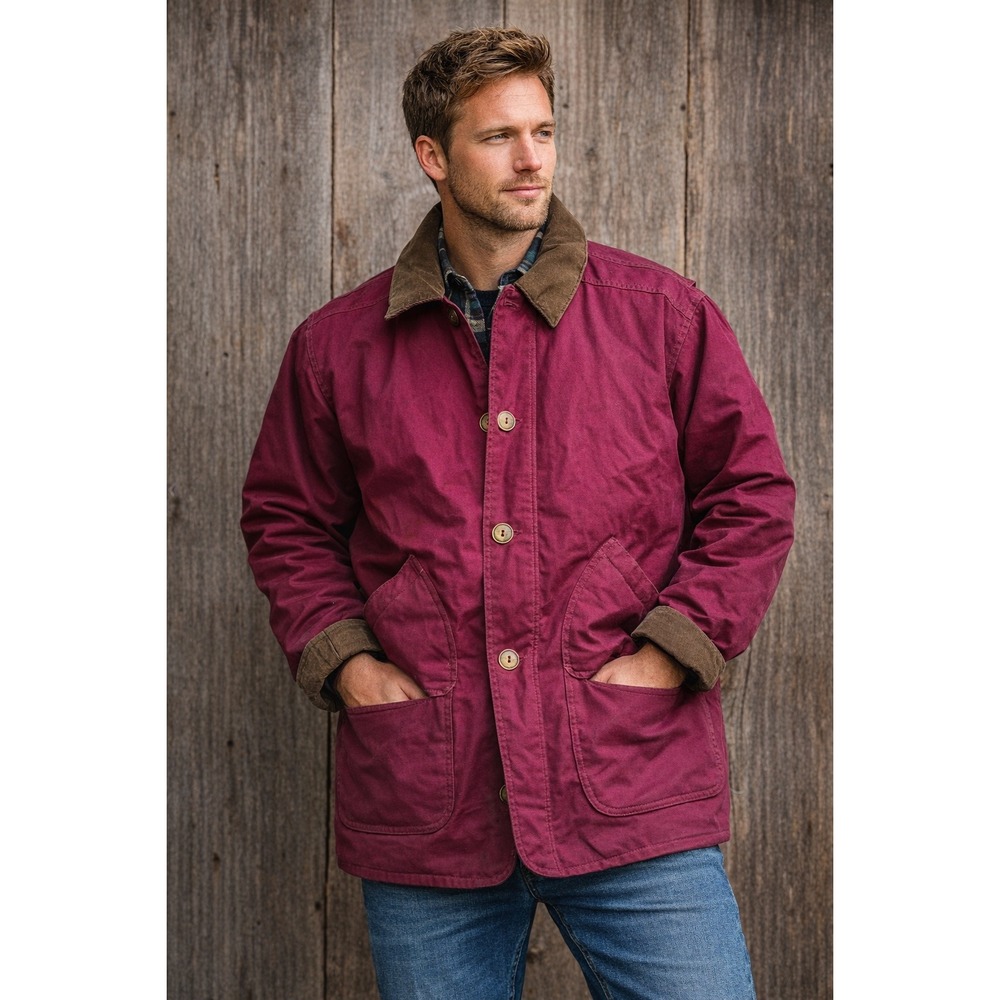 Open Country Barn Coat Mens L Red Corduroy Collar Field Jacket Vintage